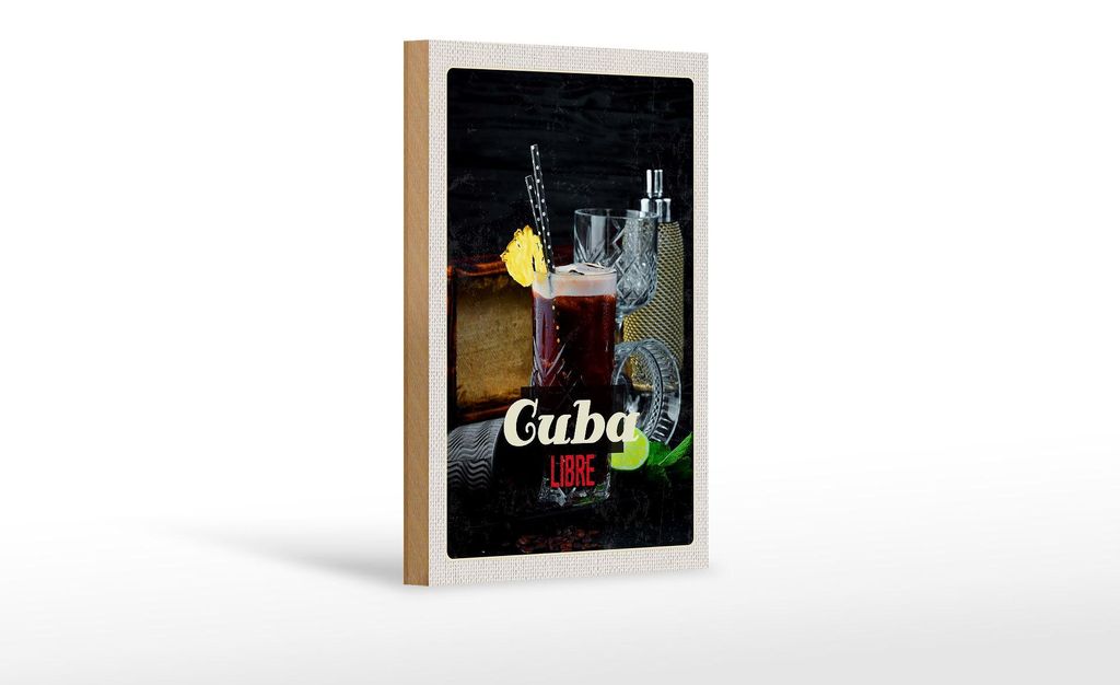 Holzschild Reise 12x18 cm Cuba Karibik Urlaub Getränke Libre