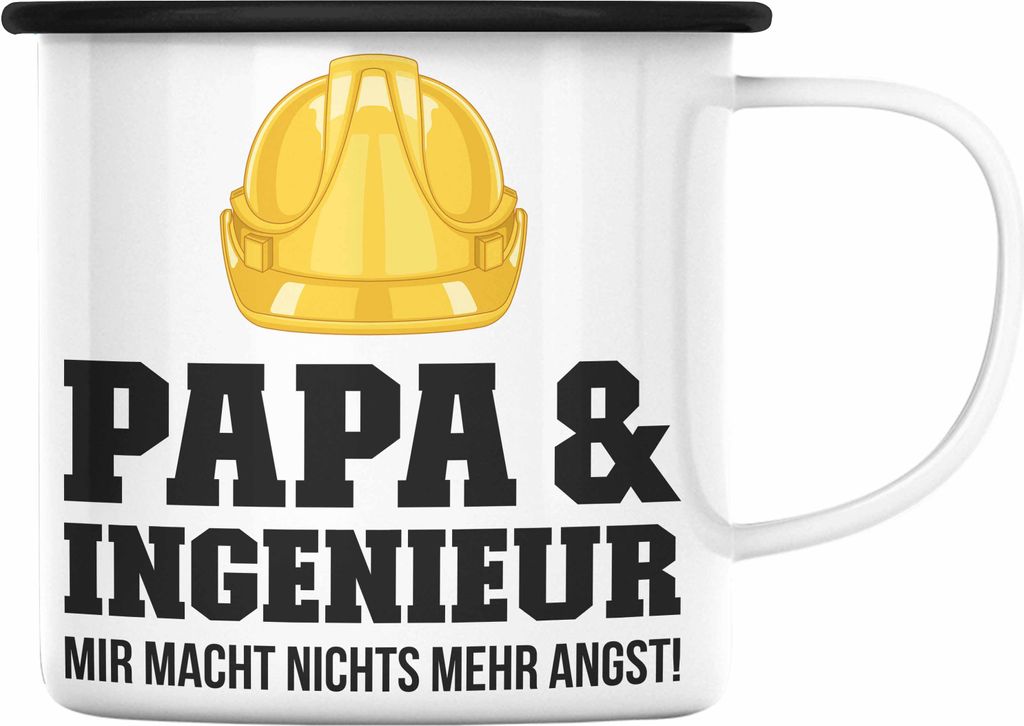 Trendation - Ingenieur Papa Emaille Tasse Gadget Geschenk Ingeneur Emaille Emaille Tasse Geschenkidee (Schwarz)
