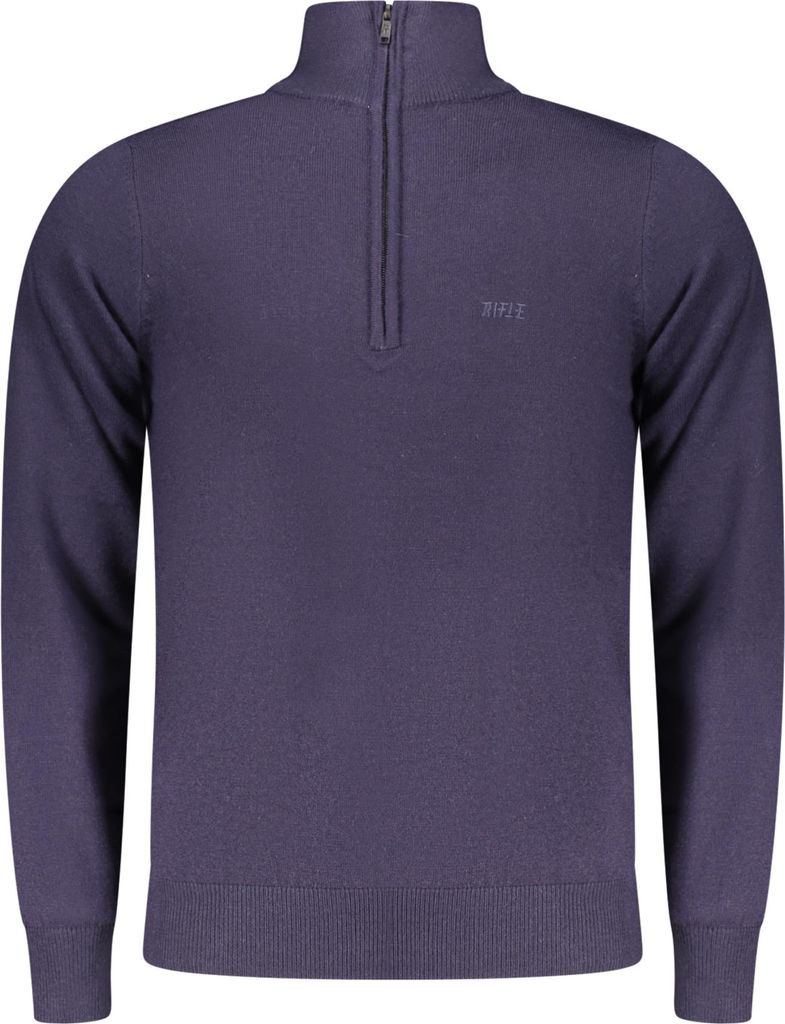 Herren Langarm-Shirt Blau mit Stickerei und halbem Reißverschluss