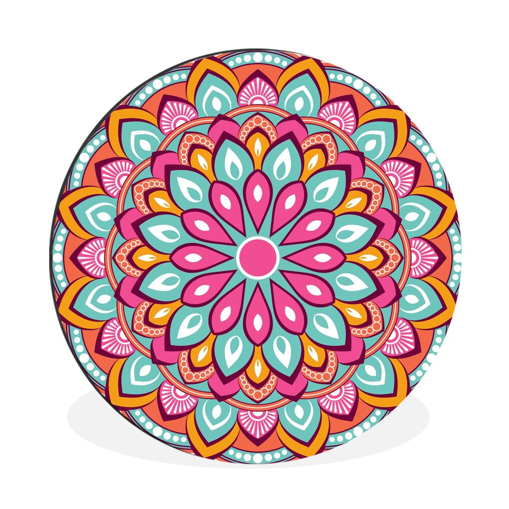MuchoWow Aluminium Wandkreis Abstrakt - Mandala - Design - Boho Ø 60 cm Wanddeko Modern Wohnzimmer - Wand Kreis - Wandbild - Schlafzimmer - Alum...
