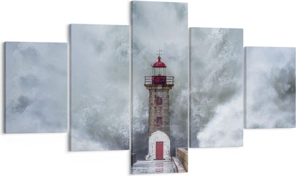 Bild auf Leinwand - Leinwandbild - 5 Teile - Laterne Meer Sturm - 125x70cm - Wand Bild - Wanddeko - Wandbilder - Leinwanddruck - Bilder - Wanddekor...