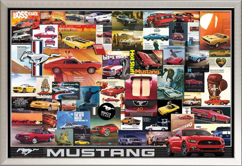 Cadre photo Ford Mustang Ads avec affiche vintage et bordure en métal