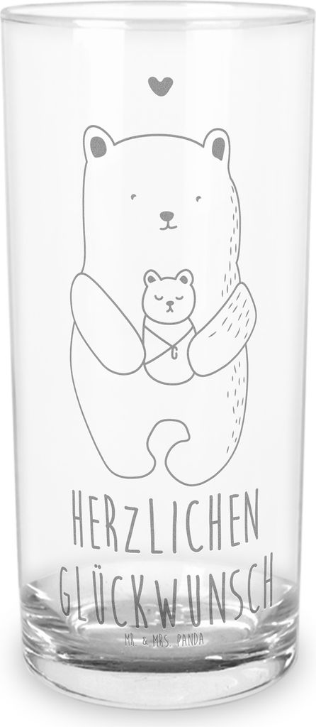 Mr. & Mrs. Panda Wasserglas Bär Baby 400 ml - Transparent - Geschenk, Geburtstag, Tumbler, Trinkglas, Mutter, Nichte, Teddy, Glas, Geburt, Cocktai...