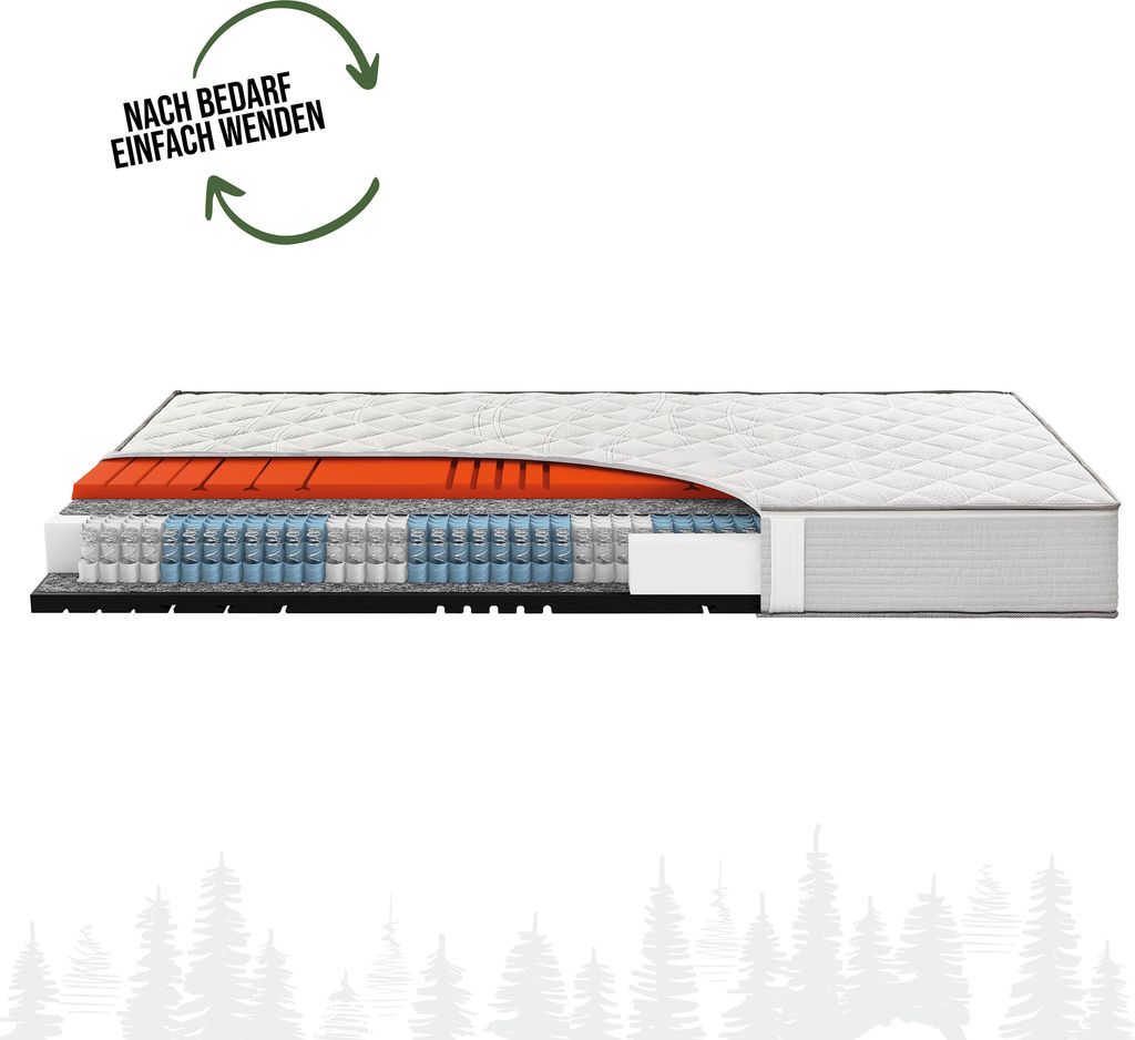 Schwarzwaldmarie Rosi 7-Zonen-Taschenfederkern- Matratze mit Wendefunktion und Komforthöhe, Größe: 80 x 200 cm, Härtegrad: Soft / Mittelfest (H...