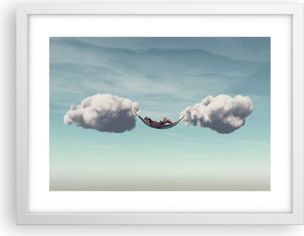 Gerahmtes Poster - Weißer Rahmen - Wolken Hängematte Ruhe - 40x30 cm - Wand Bild - Wanddeko - Wandbilder - Kunstposter - Wandposter - Bilderrahme...