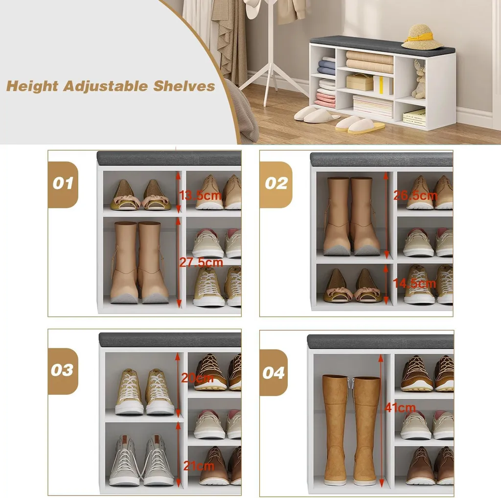 Meuble de rangement chaussures avec assise confortable en tissu et bois - 3