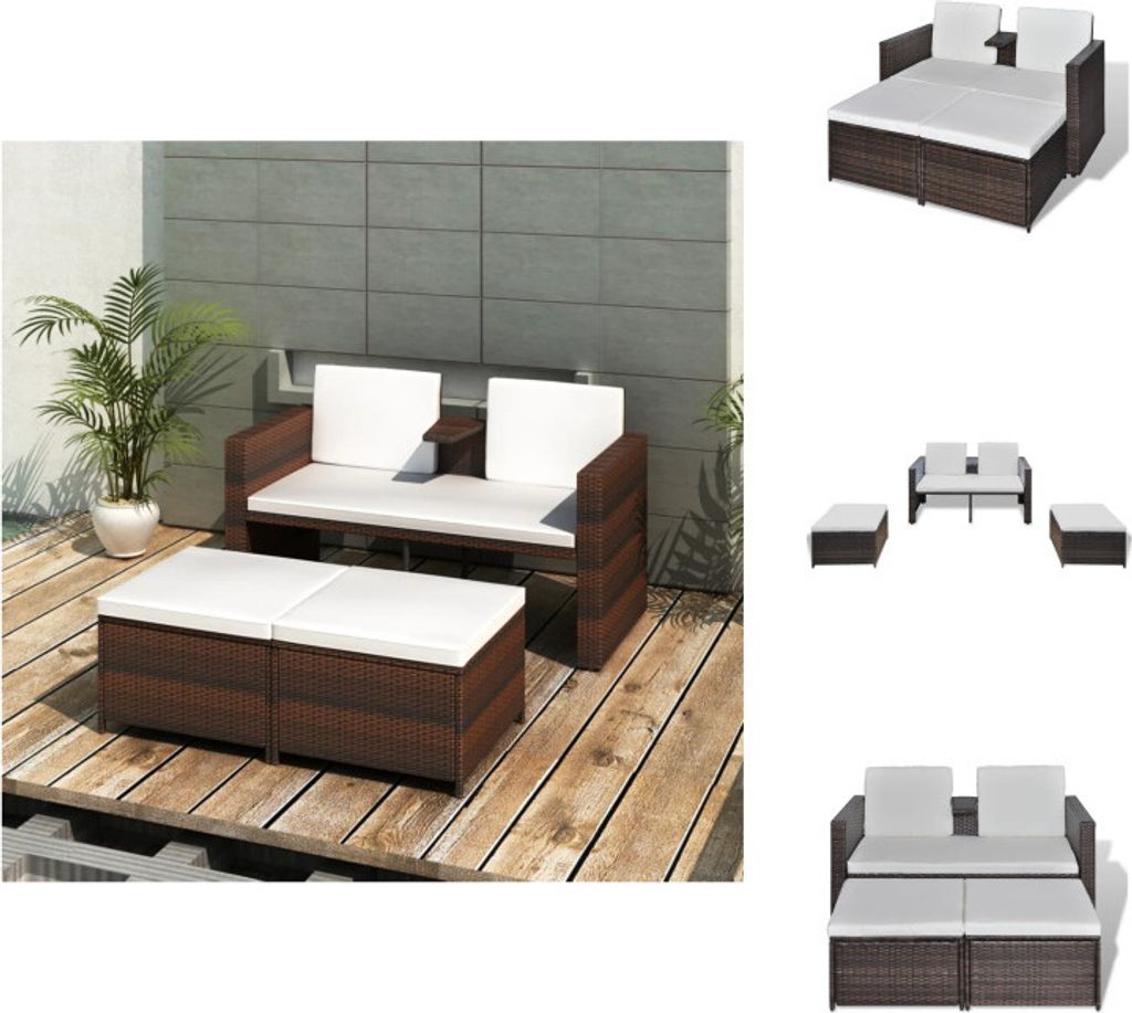 vidaXL 4-tlg. Garten-Lounge-Set mit Kissen Poly Rattan Braun - Gartenmöbel-Sets