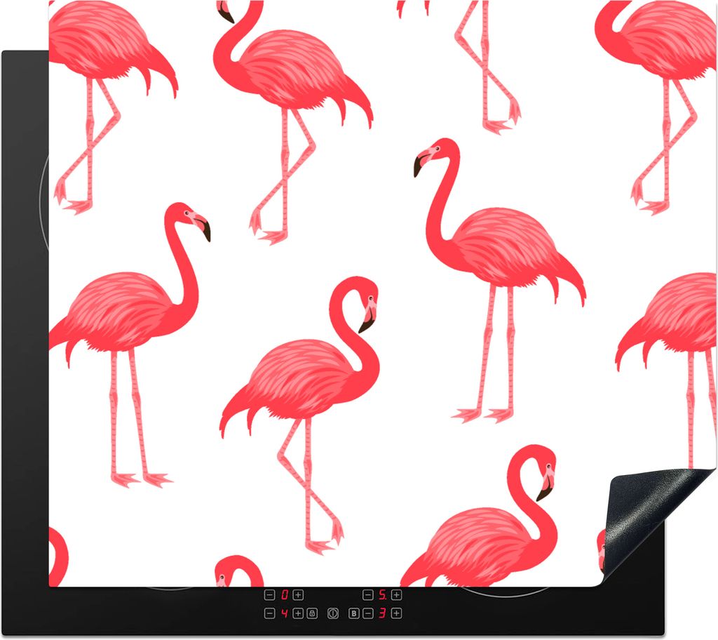 KitchenYeah Herdabdeckplatte Muster - Flamingo - Vogel , 57x51cm, Küche Deko, Glaskeramikfeld Herdabdeckung, Abdeckplatte fùr Kochfeld