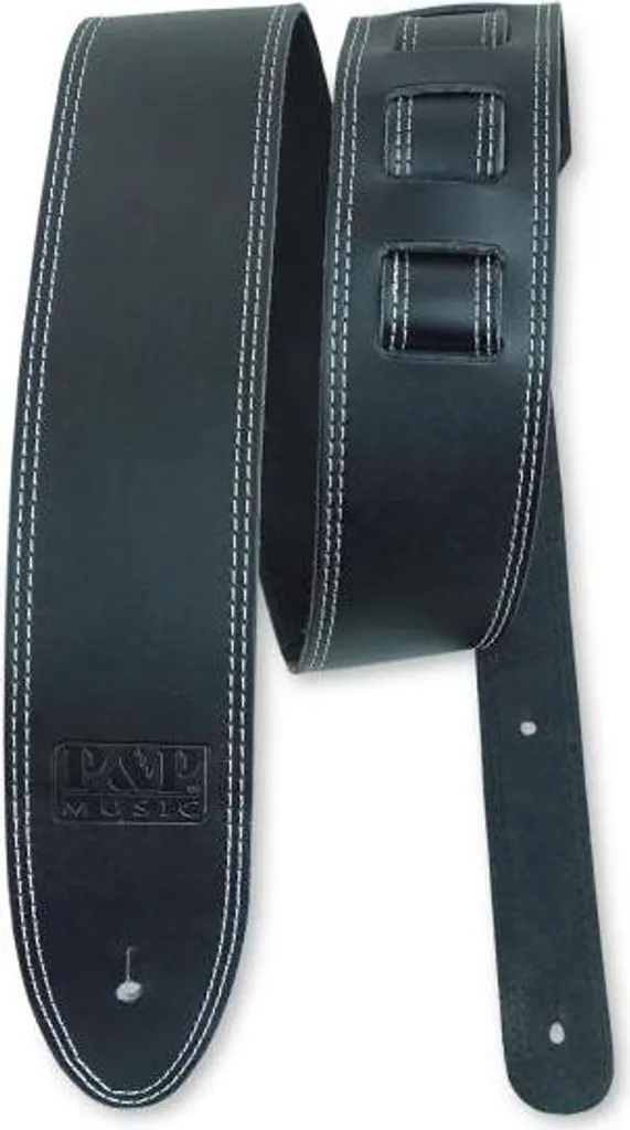 Sangle de guitare cuir véritable avec double couture keepdrum noire - 6