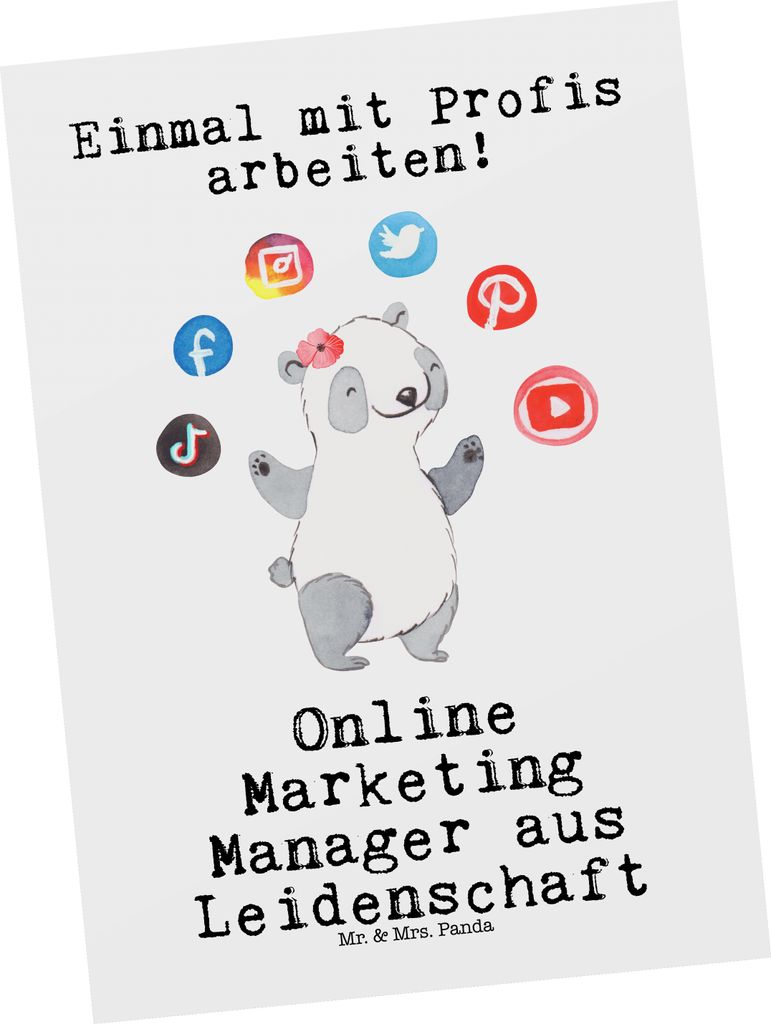 Mr. & Mrs. Panda Postkarte Online Marketing Manager Leidenschaft - Weiß - Geschenk, Postkarten, bildkarte, Ansichtskarten, Ansichtskarte, Digital,...