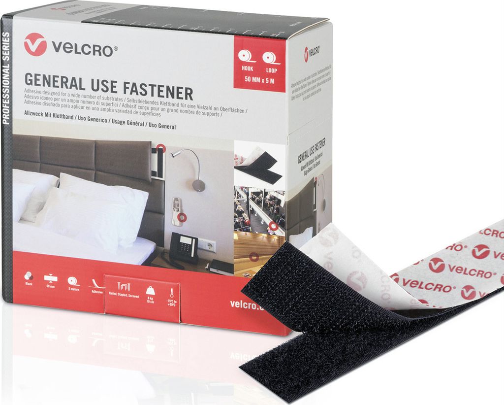 VELCRO General Use Fastener 25m Hakenband 25m Flauschband, Haken & Flausch 50mm schwarz