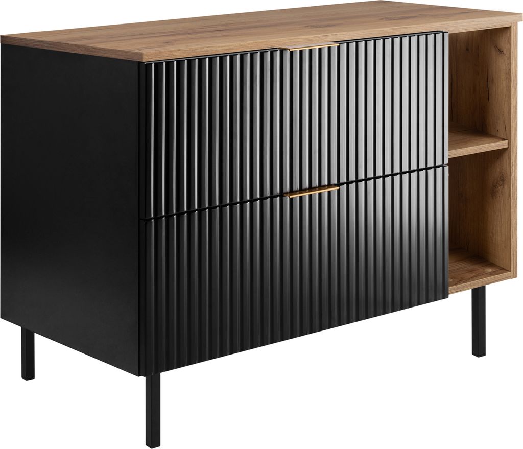 Badezimmerschrank, Schwarz / Eiche Craft + goldener Griff, 100 x 77 x 46 cm