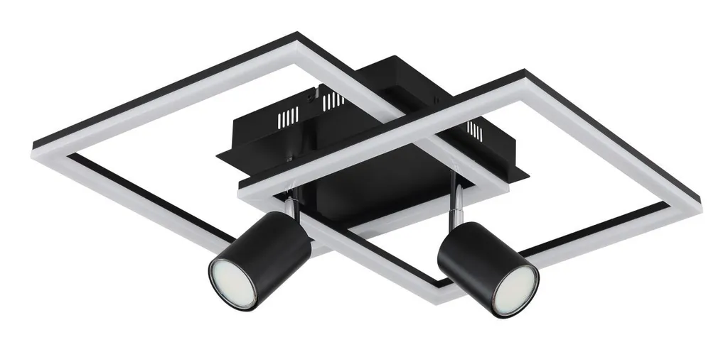 Globo Lighting plafoniera metallo nero opaco, plastica opaca, più livelli tramite interruttore a parete, funzione memoria, 3 livelli di luce commutabili, LxPxH: 420x420x190mm, incl. LED 36W 230V, sorgente 3450lm, potenza 2600lm, 3000K, escl. 2x GU10 35W 230V