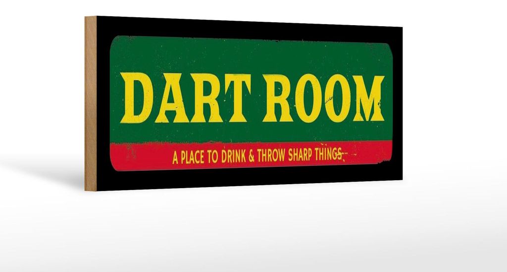 Holzschild the Dart Room a place to drink, 27x10 cm, Holzschilder Spruch Sport Hobby