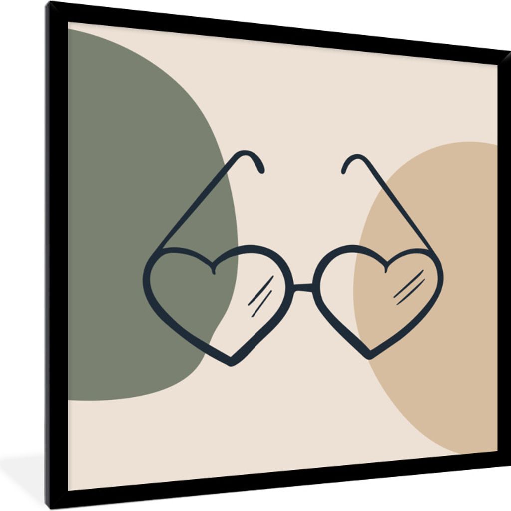 MuchoWow Gerahmtes Poster Sonnenbrille - Herz - Pastell 40x40 cm - Poster mit Schwarzem Bilderrahmen Wandposter Rahmen Foto Bilder - Mit Rahmen -...