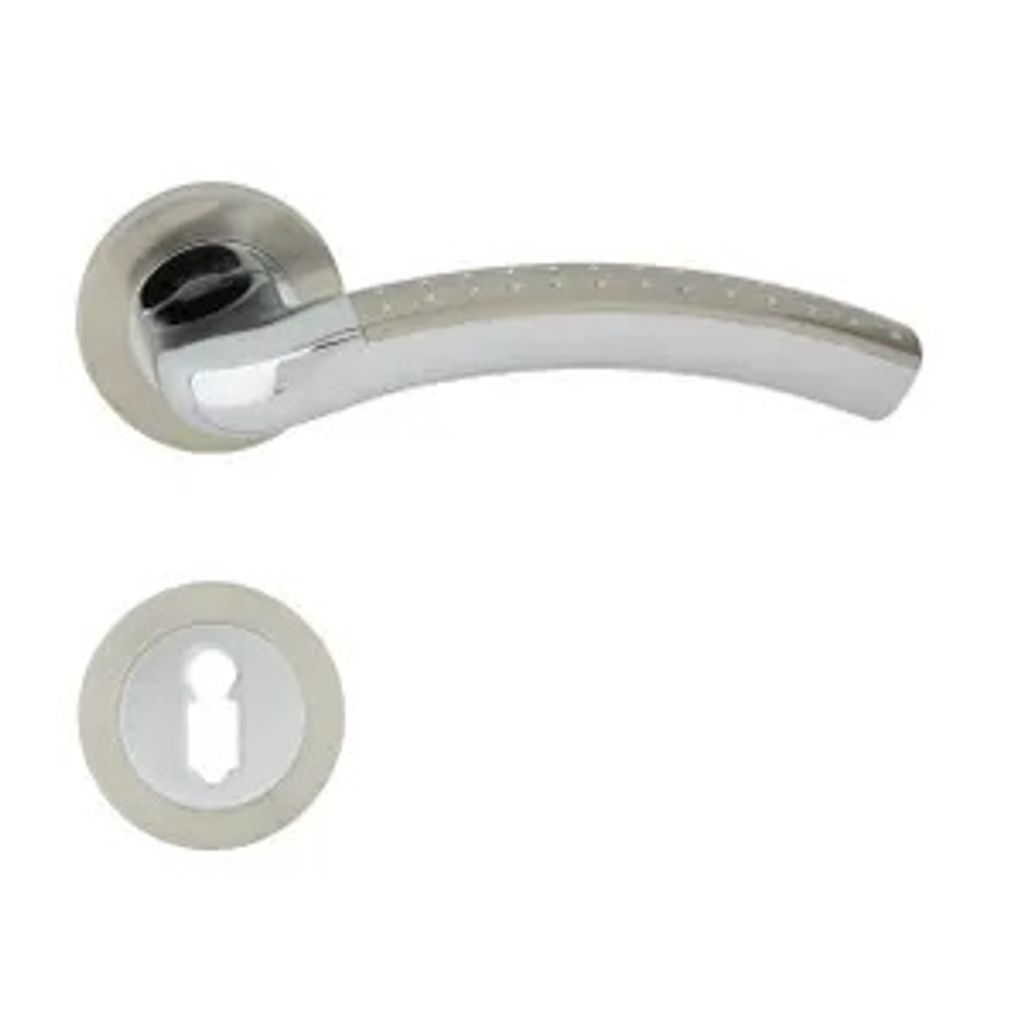 A door handle set with a keyhole escutcheon on a white background.