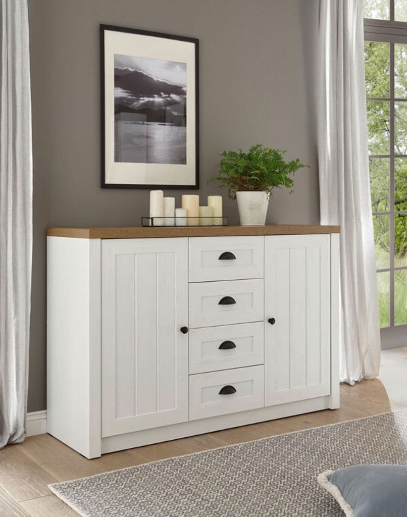 Landhaus Sideboard Wohnzimmer Kommode Provence 130cm pinie Produktbild 