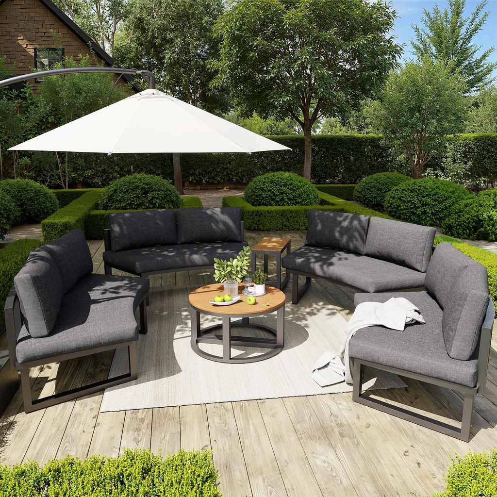 Merax Gartenmöbel Set für 4–6 Personen mit Sitzpolstern, Garten Lounge Set Sofa Set modular, Loungesessel mit Kissen, Gartensofa mit Tischen, grau