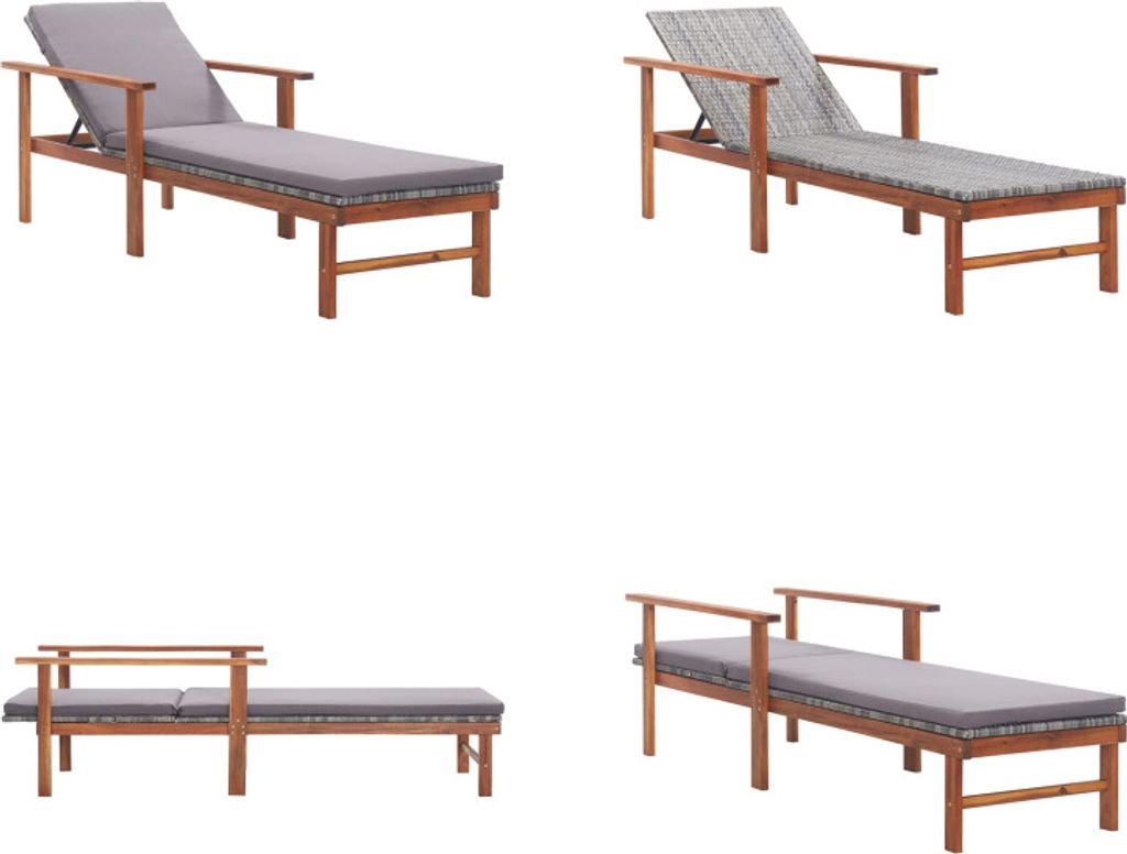 vidaXL Sonnenliege mit Auflage Poly Rattan Akazie Massivholz Grau - Gartenliege - Gartenliegen - Sonnenliege - Sonnenliegen