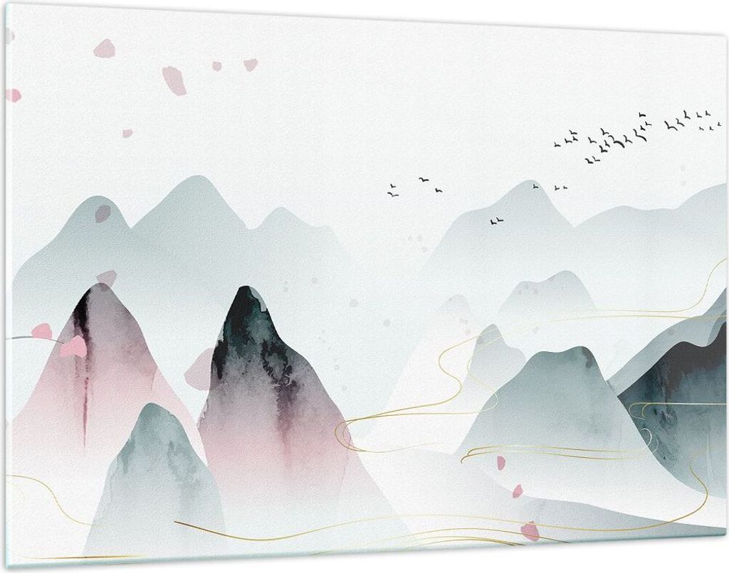 Bilder auf glas - Einteilig - Berge Vögel Modern - 120x80cm - Glasbilder - Wandbilder - Bilder - zum Aufhängen bereit - Wanddekoration aus Glas -...