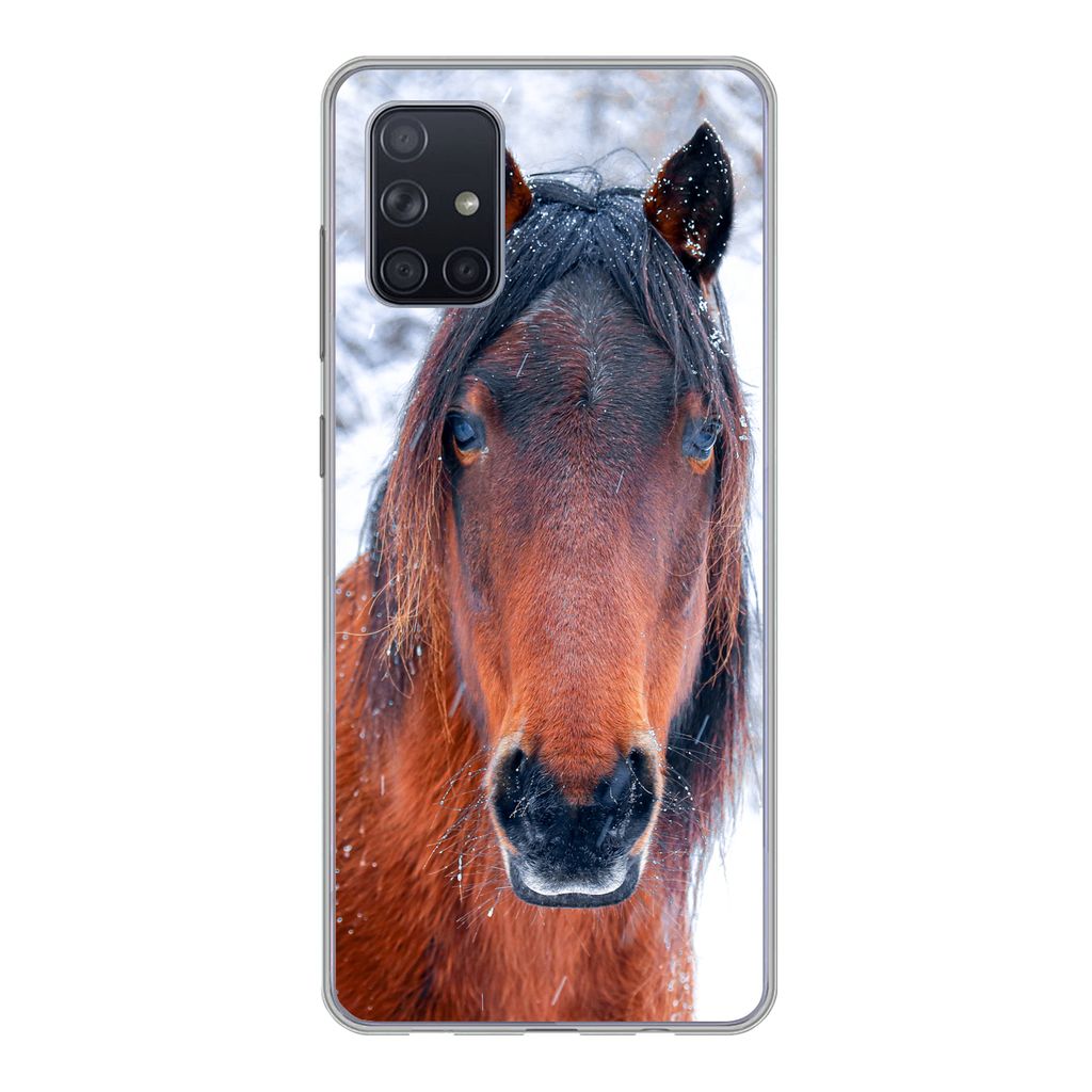 MuchoWow Handyhülle Schutzhülle Hülle für Samsung Galaxy A51 5G Pferd - Winter - Schneeflocke Silikon Softcase Handy Hülle - Abbildung