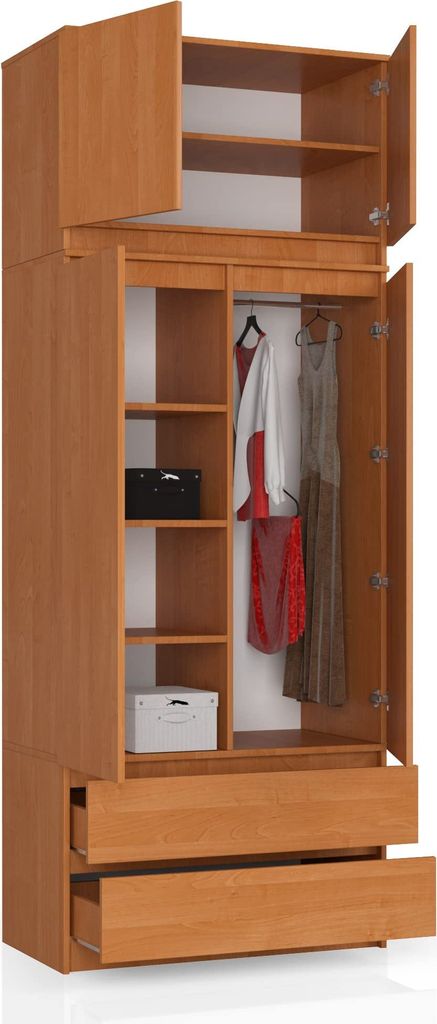 BDW Kleiderschrank mit 4 Türen, 4 Einlegeböden, Kleiderbügel, Erle