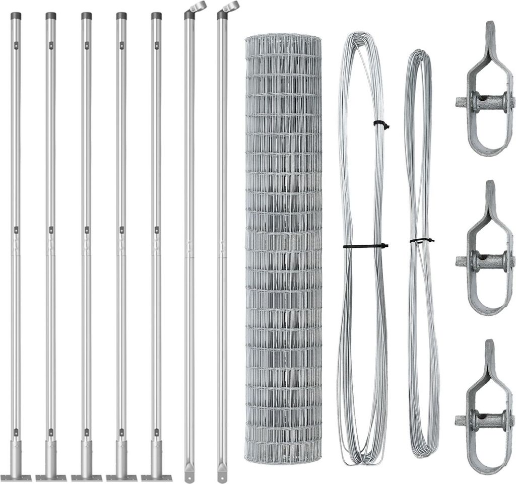 Möbel Euro Zaun mit 7 Flanschpfosten 1,4x10 m Galvanisierter Stahl - Metallzäune 3351056