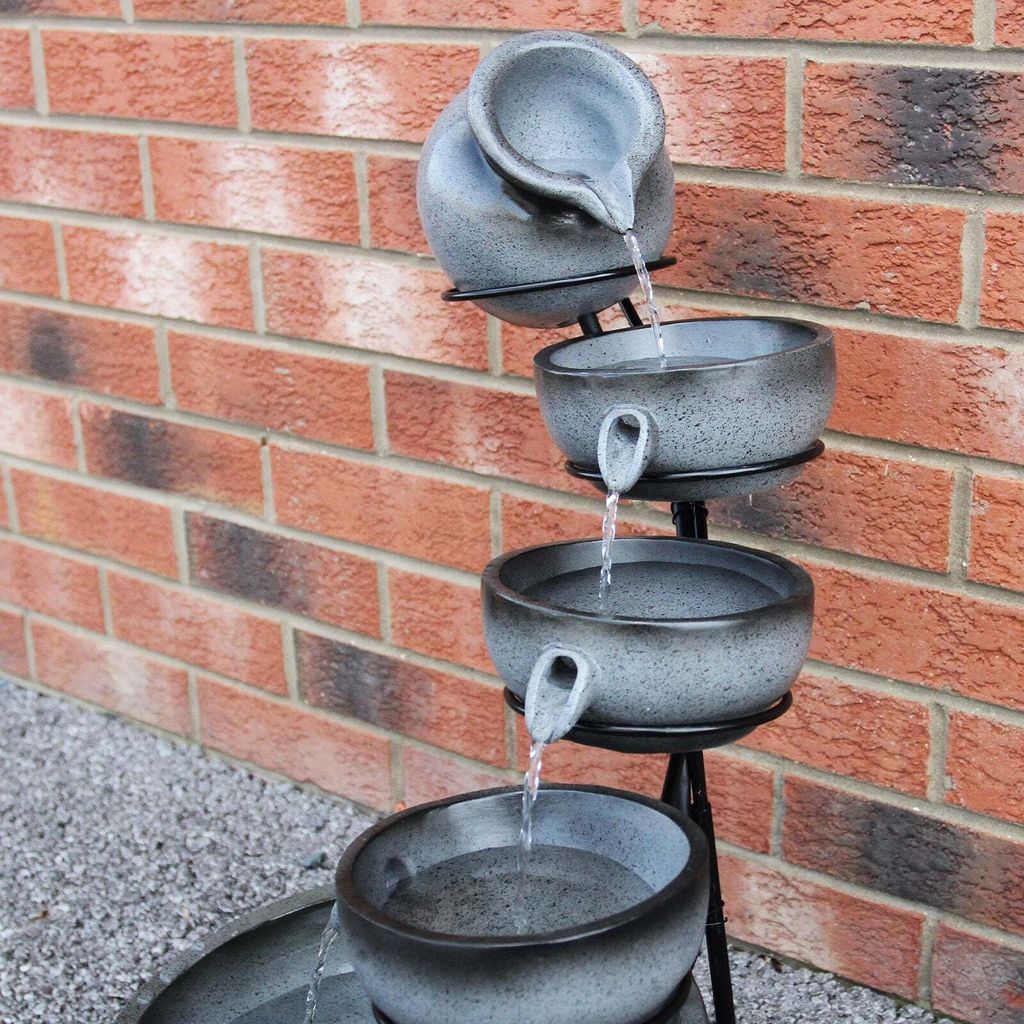 Kaskadenbrunnen 4-stufiger Wasserbrunnen Grau Produktbild 