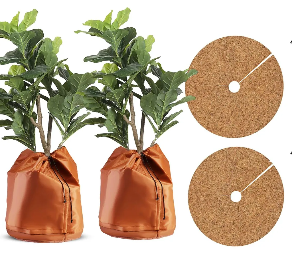 Housse d'hivernage 65x70cm et nattes coco pour plantes en pot - Lot de 2