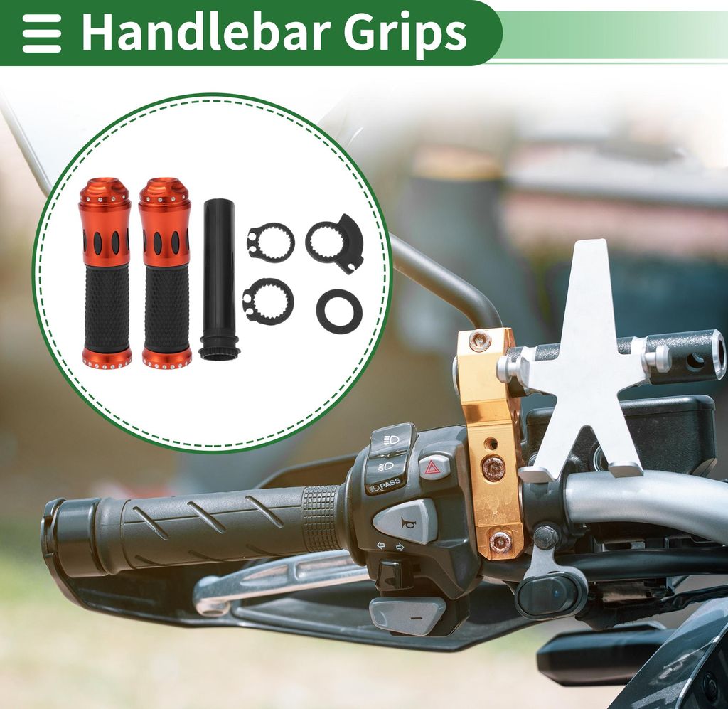 7/8" 22mm 15/16" 24mm Motorrad Lenkergriffe Abdeckung Kit Aluminiumlegierung Gummi Lenkergriff Orange 1 Set Diamantmuster