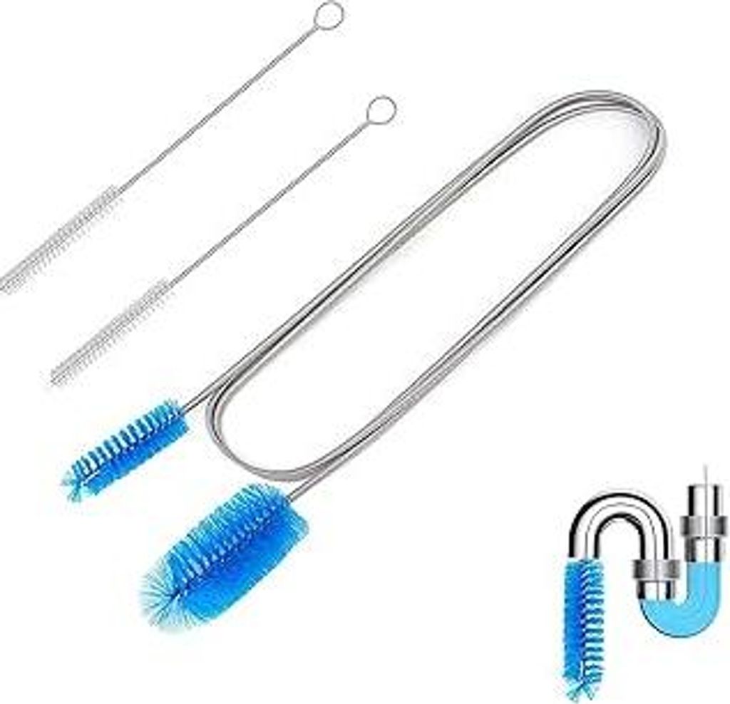 Rohrreinigungsbürste Set mit Doppelkopf (2m) + 2X Schlauchbürsten (20cm) – Flexible Abflussbürste für Rohre, Abflüsse, Aquarium & Haushalt(B...