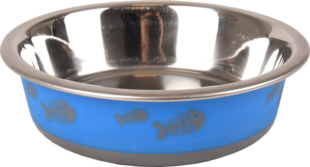 Futter- und Trinknapf aus Rostfreiem Stahl, blau, Fisch-Skelett Design, spülmaschinenfest