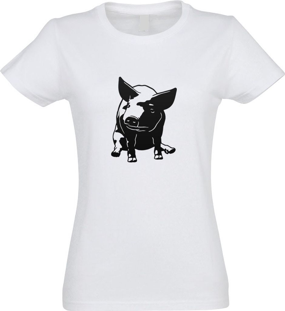 Kiwistar - T-Shirt tailliert - Damen - Weiss - Schwein Motiv 3 - Sau - Baby - mit Motiv Bedruckt - Funshirt Design - Sport - Freizeit - Damen - S