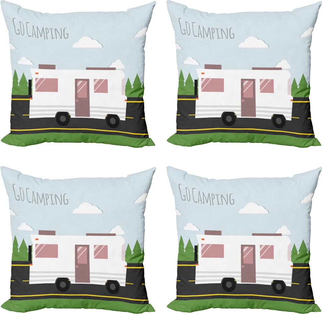 ABAKUHAUS RV Kissenbezug Set (4 Stück), Go Camping Worte mit einem LKW, Moderner Doppelseitiger Digitaldruck, 50 cm x 50 cm, Mehrfarbig