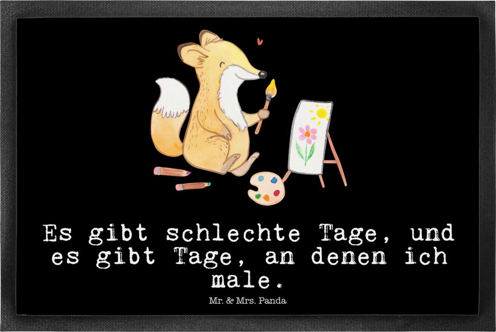 Mr. & Mrs. Panda Schmutzfangteppich Fuchs Malen 40 x 60 cm - Schwarz - Geschenk, Schmutzfangmatte, Schmutzmatte, Gummi-Fußmatte, Hobbyzeichner, Ze...