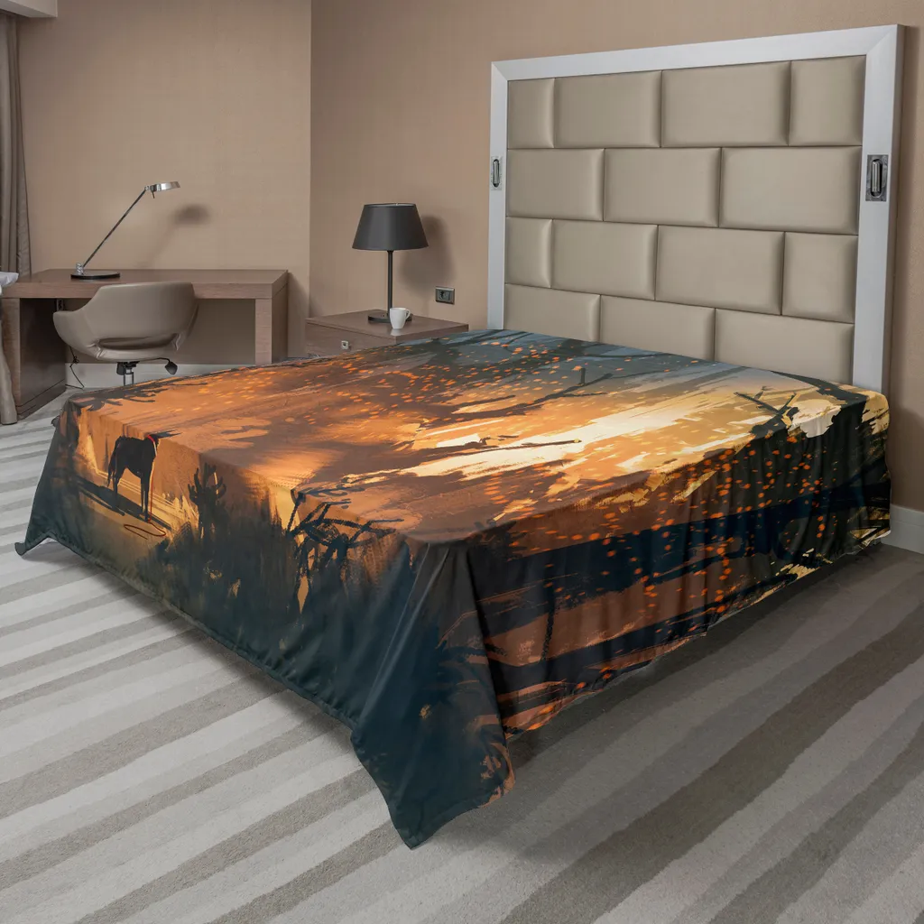 Drap plat ABAKUHAUS forêt mystique orange brun lit XXL 275x260 cm