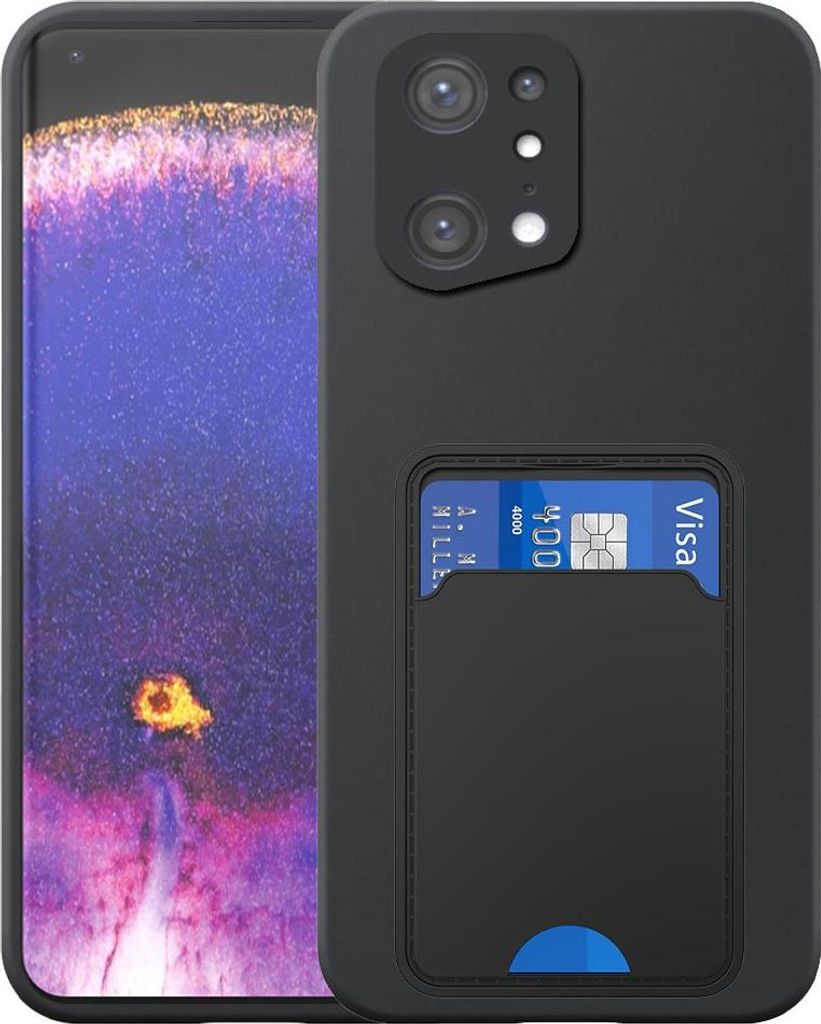 Geeignet für Oppo Find X5 Pro Phone Case mit TPU Kartenhalter - Flexible Back Cover Case Silikon TPU mit Cardslot - Schwarz - Smartphonics