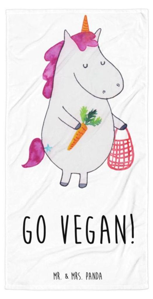 Mr. & Mrs. Panda Strandtuch Einhorn Vegan - Weiß - Geschenk, Veganismus, Rohkost, Veganer, Gesund Leben, essen, Duschhandtuch, Handtuch, Großes B...