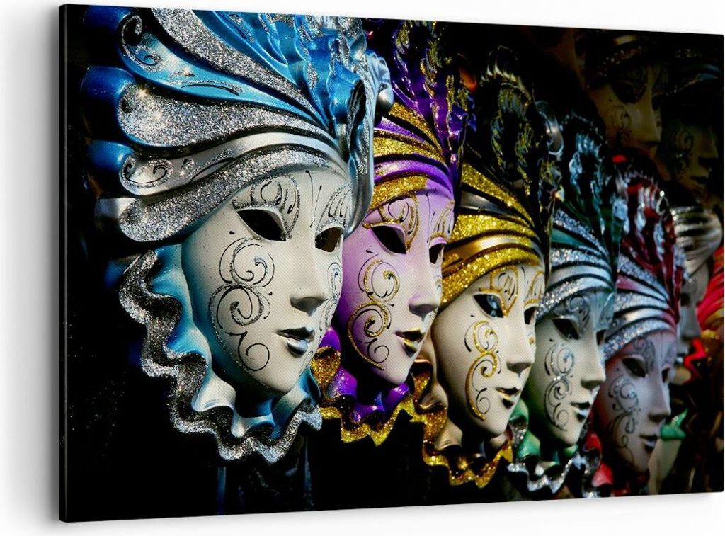 Bild auf Leinwand - Leinwandbild - Abstrakt Maske Feder Festival - 120x80cm - Wand Bild - Wanddeko - Leinwanddruck - Bilder - Kunstdruck - Wanddeko...