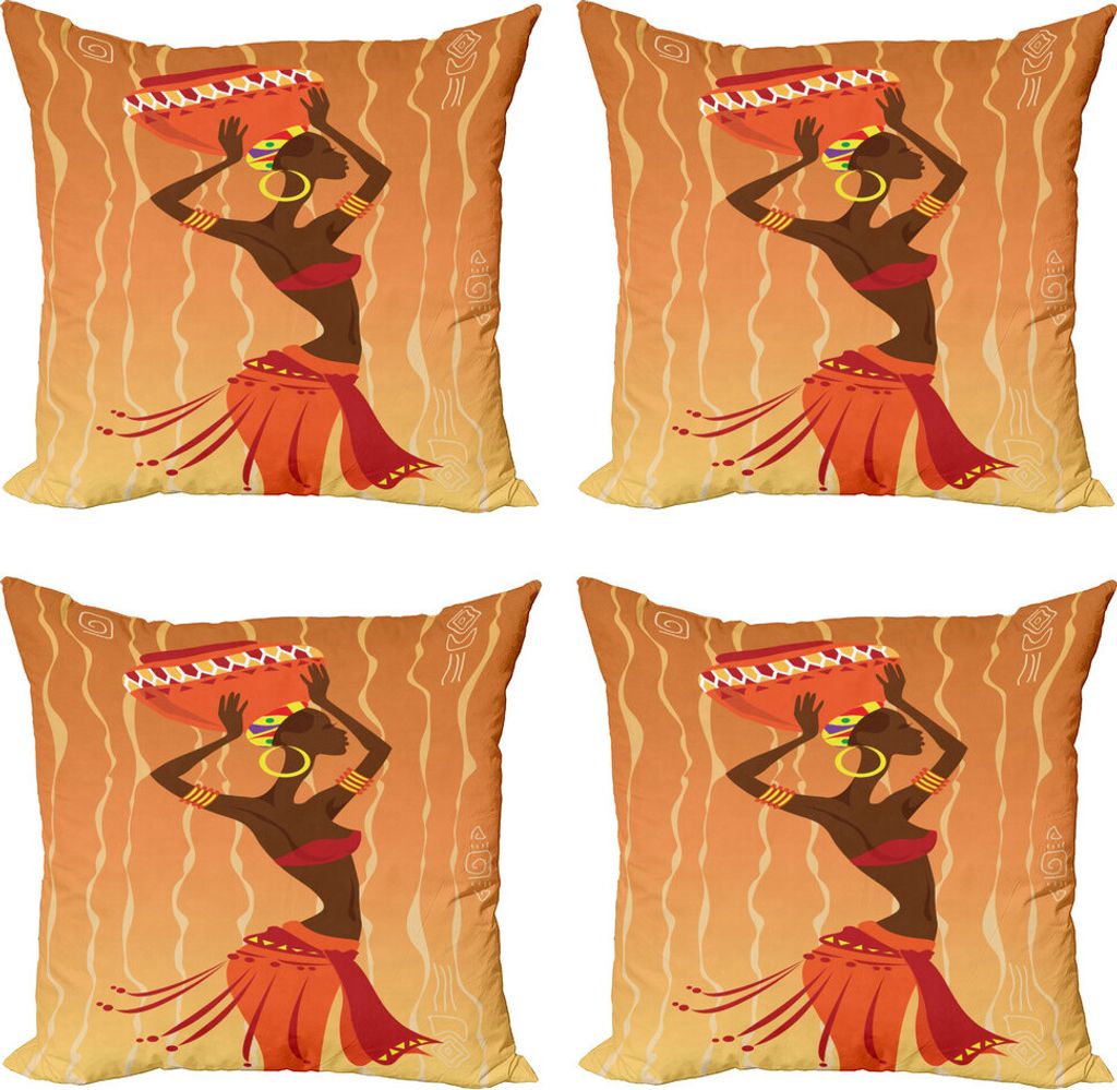 ABAKUHAUS afrikanisch Kissenbezug Set (4 Stück), Klassiker, Moderner Doppelseitiger Digitaldruck, 45 cm x 45 cm, Orange Bernstein