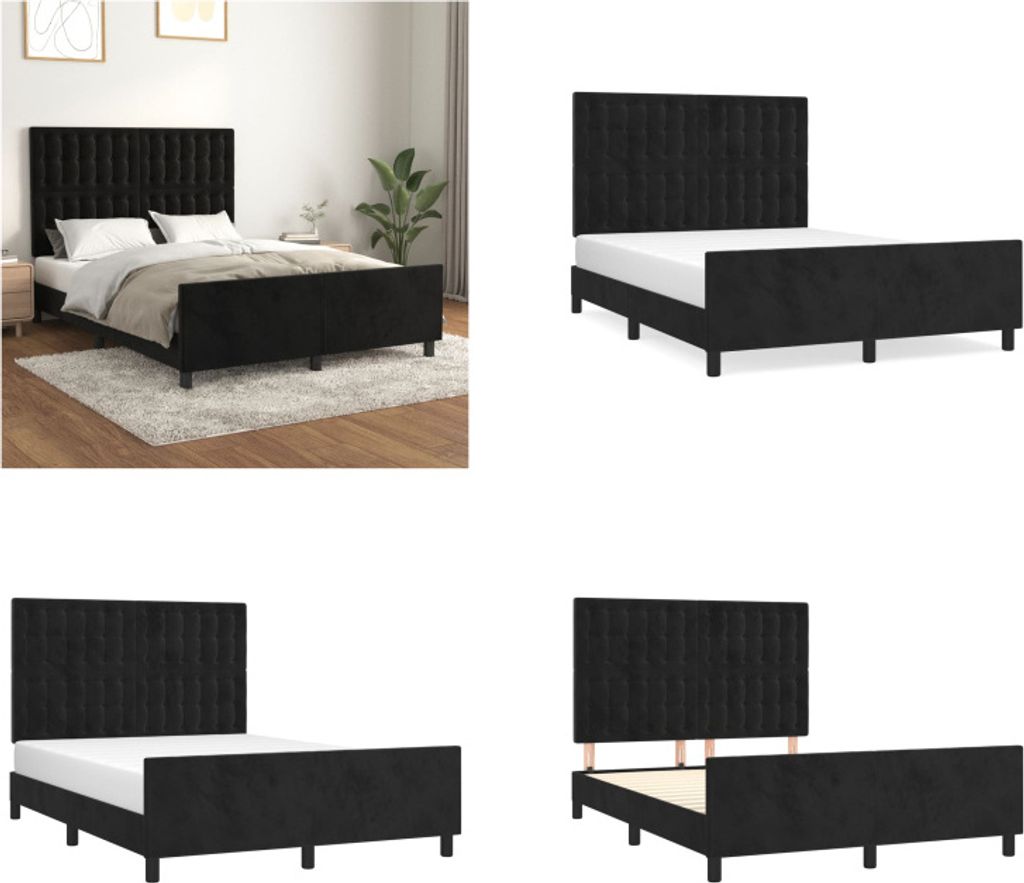 vidaXL Bettgestell mit Kopfteil Schwarz 140x190 cm Samt - Bettgestell Mit Kopfteil - Bettgestelle Mit Kopfteile - Bettgestell - Bett Mit Kopfteil