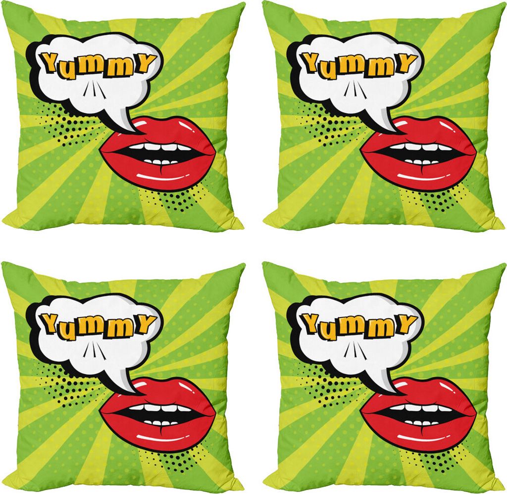 ABAKUHAUS Lecker Kissenbezug Set (4 Stück), Retro Comic-Ballon Lippen Kunst, Moderner Doppelseitiger Digitaldruck, 50 cm x 50 cm, Lime Green Dark ...