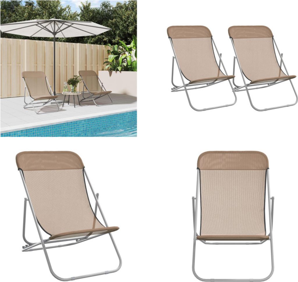 vidaXL Strandstühle 2 Stk. Taupe Textilene & Pulverbeschichteter Stahl - Strandstuhl - Strandstühle - Liegestuhl - Garten Liegestuhl
