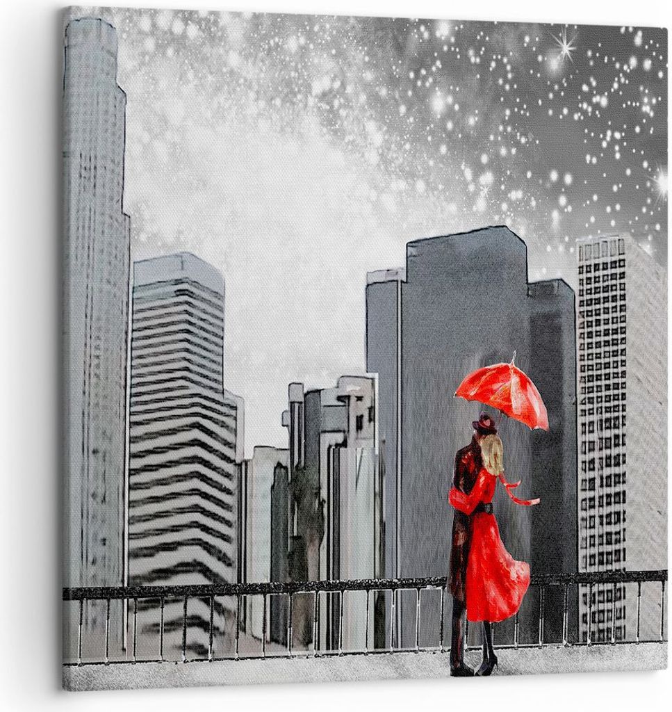 Bild auf Leinwand - Leinwandbild - Stadt Haus Straße - 50x50cm - Wand Bild - Wanddeko - Wandbilder - Leinwanddruck - Bilder - Kunstdruck - Wanddek...
