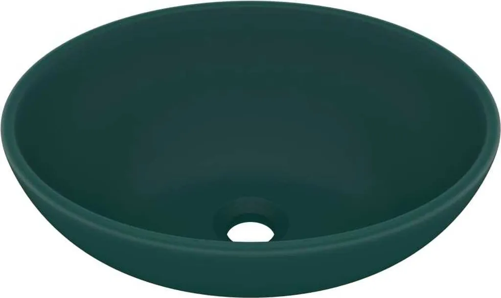 Lavabo Bagno Design Ovale 40x33 Verde Bosco Opaco Ceramica Lusso