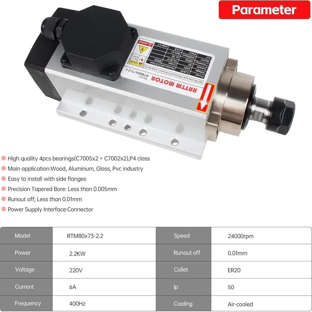 Moteur de broche 2,2 kW refroidi par air 220V haute performance CNC - 2