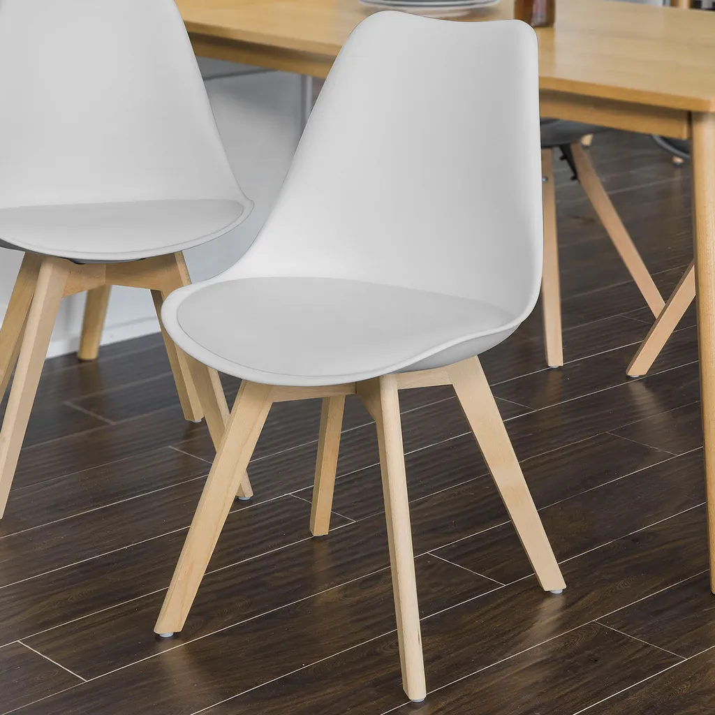 Chaise rembourrée SoBuy FST58-W avec dossier ergonomique en bois et blanc