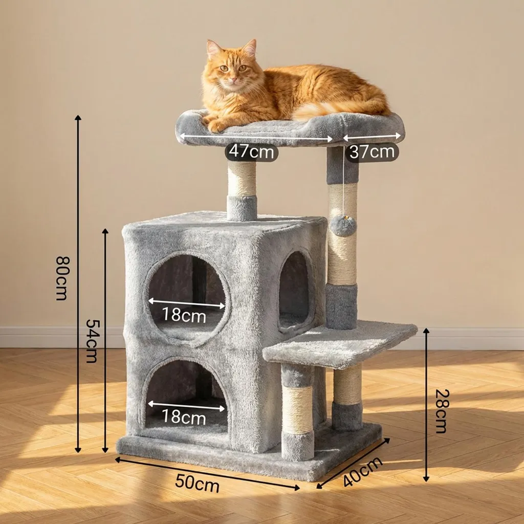Arbre à chat compact 80 cm avec double cachette et balle de jeu - 5