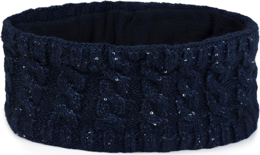 styleBREAKER Damen Strick Stirnband mit Zopfmuster und Pailletten, Fleece Futter, Haarband, Thermo Winter Headband 04026028