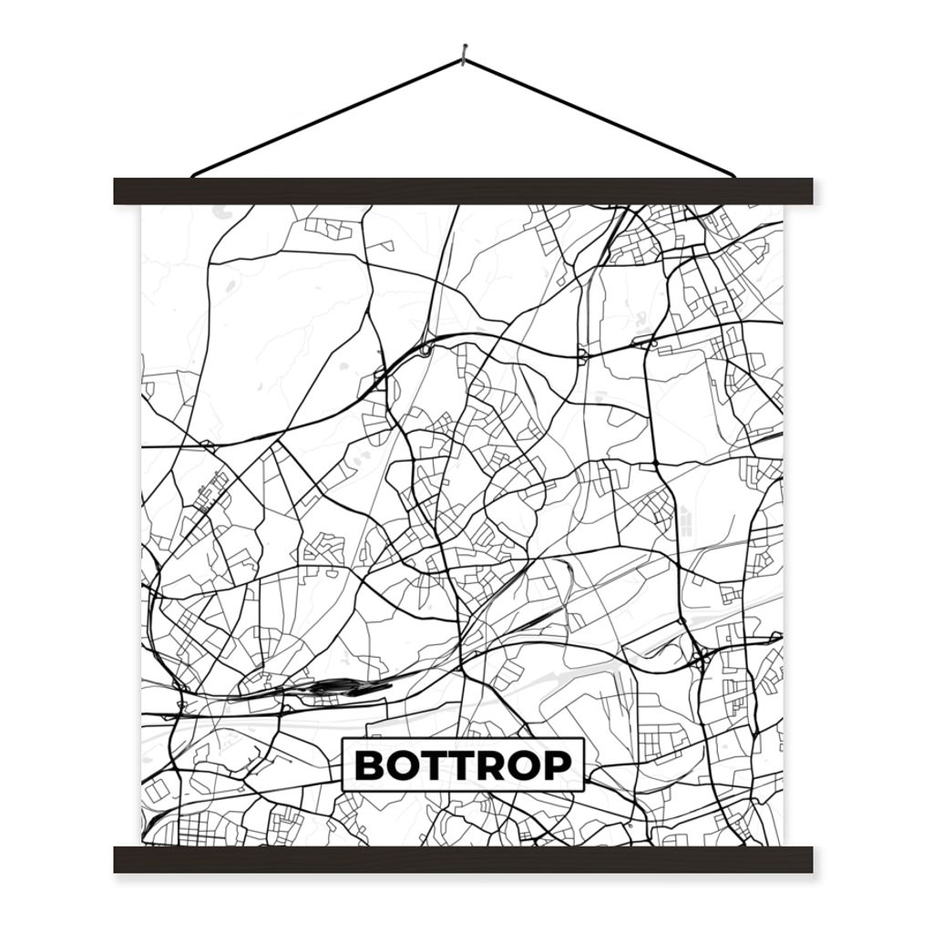 MuchoWow Textilposter Bottrop - Karte - Stadtplan 60x60 cm mit schwarzem Rahmen - Posteraufhänger